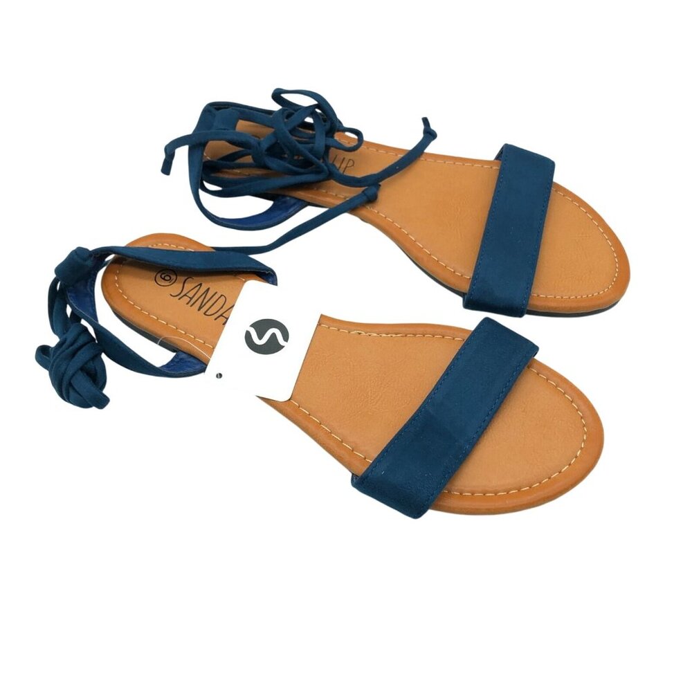 SandalUp Womens Sandals Lace Up Strappy Faux Suede Navy Blue Size 6